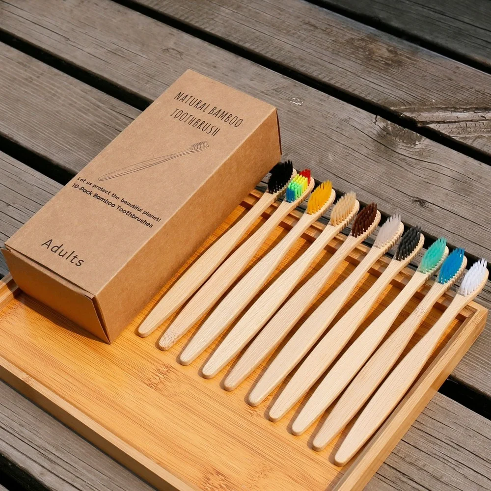 Bamboo Toothbrush Set - 10 pçs escova de dentes colorida