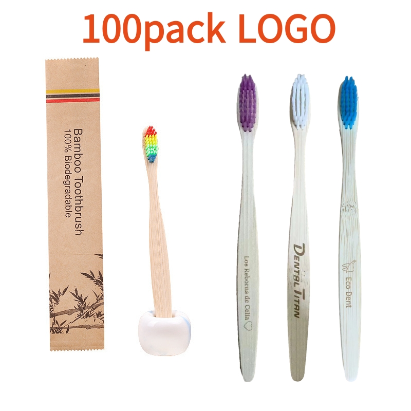 Bamboo Toothbrush Set - 100 pçs logotipo personalizado crianças escova